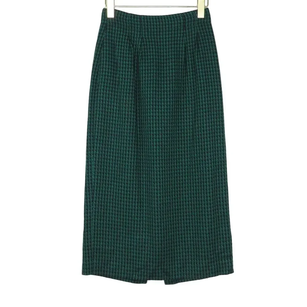 Gianni Vintage Emerald Green Plaid Tweed Skirt Suit Blazer Pencil Skirt Small
